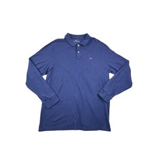 Vineyard Vines Long Sleeve Polo Shirt Blue Heathered Whale Logo Cotton Men's L‎